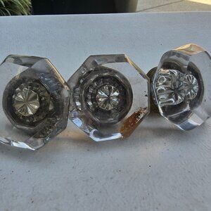 Vintage Crystal Glass Door Knobs Architectural Salvage Decor Brass 3 Knobs!